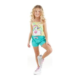 Denokids CFF-23Y1-043 Ormanda Unicorn Kız Çocuk T-shirt Şort Takımı