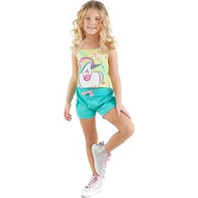 Denokids CFF-23Y1-043 Ormanda Unicorn Kız Çocuk T-shirt Şort Takımı