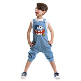 Denokids Mavi Yeah Gabardin Erkek Çocuk Tulum