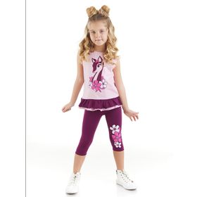 Denokids Pembe Mor Ceylan Kız Çocuk Tunik Tayt Takım