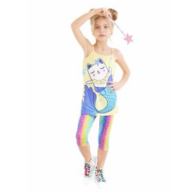 Denokids Sarı Deniz Kedisi Kız Çocuk Tunik Tayt Takım