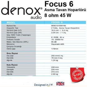 Denox FOCUS-6 Tavan Hoparlörü
