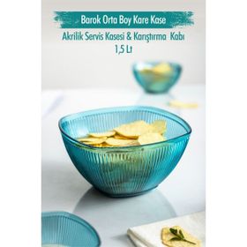 Depa 1,5 lt Akrilik Barok Aquamarin Orta Boy Kare Meyve Salata Kasesi