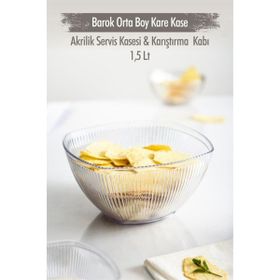 Depa 1,5 lt Akrilik Barok Şeffaf Orta Boy Kare Meyve Salata Kasesi
