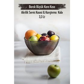 Depa 3,3 lt Akrilik Barok Füme Büyük Kare Meyve Salata Kasesi
