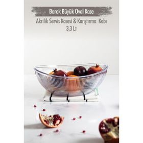 Depa 3,3 lt Akrilik Barok Şeffaf Büyük Oval Meyve Salata Kasesi