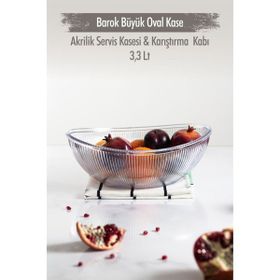 Depa 3,3 lt Akrilik Barok Şeffaf Büyük Oval Meyve Salata Kasesi