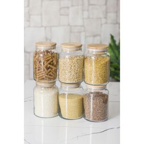 Depa 6'lı Bambu Kapaklı 800 ML Orta Boy Vakum Kapak Cam Kavanoz Erzak Saklama Kabı