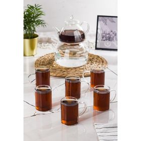 Depa 9 Parça Cam Çaydanlık ve Cam Kupa Seti Cam Bardak Çay Kahve Takımı