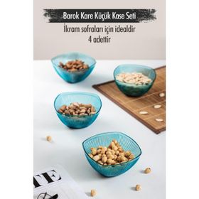 Depa Akrilik Barok Aquamarin Kare 4'lü Küçük Kase Seti