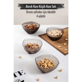 Depa Akrilik Barok Füme Kare 4'lü Küçük Kase Seti Çerezlik Sunumluk