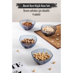 Depa Akrilik Barok Lacivert Kare 4'lü Küçük Kase Seti Çerezlik