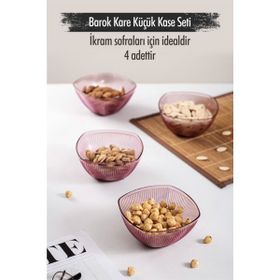 Depa Akrilik Barok Mürdüm Kare 4'lü Küçük Kase Seti