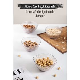 Depa Akrilik Barok Şeffaf Kare 4'lü Küçük Kase Seti Çerezlik