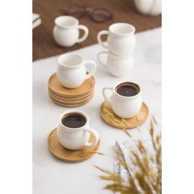 Depa Bambu Tabaklı Porselen 6'lı Kahve Fincanı Seti