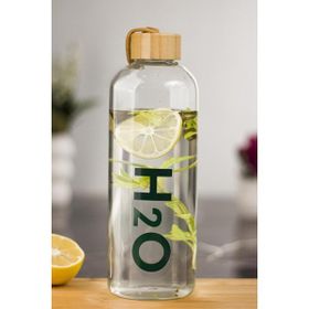 Depa H2O Borosilikat Cam Matara Vakum Kapaklı Su Şişesi Bambu Kapaklı 1000 ml Suluk