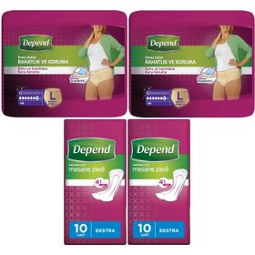 Depend 10'lu Büyük Kadın Emici Külot Lohusa Pedi + 10'lu Ekstra Kadın 4'lü Set Mesane Pedi