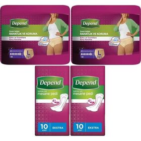 Depend 10'lu Büyük Kadın Emici Külot Lohusa Pedi + 10'lu Ekstra Kadın 4'lü Set Mesane Pedi