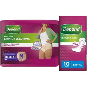 Depend 10'lu Orta Kadın Emici Külot Lohusa Pedi + 10'lu Ekstra Kadın Mesane Pedi