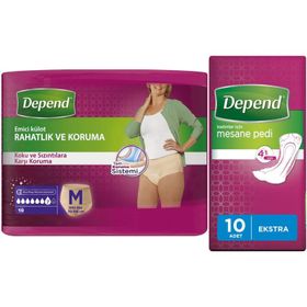 Depend 10'lu Orta Kadın Emici Külot Lohusa Pedi + 10'lu Ekstra Kadın Mesane Pedi