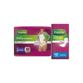 Depend 10'lu Orta Kadın Emici Külot Lohusa Pedi + 10'lu Ekstra Kadın Mesane Pedi