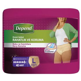 Depend L Büyük Boy 95-130 cm 10'lu 4 Paket Emici Külot