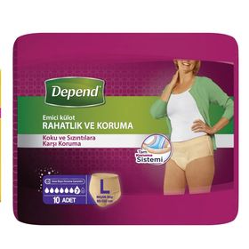 Depend L Büyük Boy 95-130 cm 10'lu 7 Paket Emici Külot