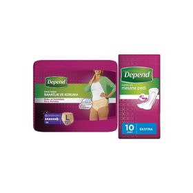 Depend L Large Büyük 10'lu Kadın Emici Külot Lohusa Pedi + Ekstra Kadın 10'lu Mesane Pedi