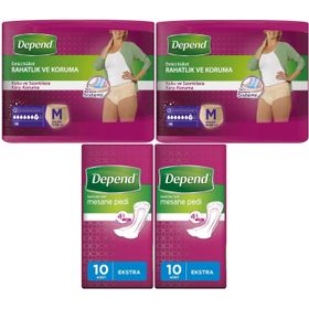 Depend Medium 10'lu Kadın Emici Külot Lohusa Pedi + 10'lu Ekstra Kadın 4'lü Set Mesane Pedi