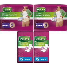 Depend Medium 10'lu Kadın Emici Külot Lohusa Pedi + 10'lu Ekstra Kadın 4'lü Set Mesane Pedi