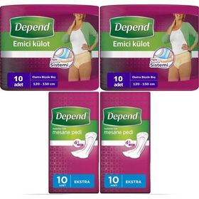 Depend XL 10 Adet Kadın Emici Külot Lohusa Pedi + 10'lu Ekstra Kadın 4'lü Set Mesane Pedi