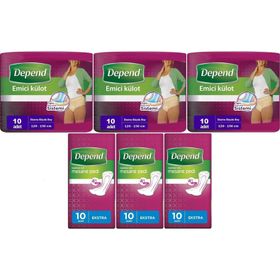 Depend XL 10 Adet Kadın Emici Külot Lohusa Pedi + 10'lu Ekstra Kadın 6'lı Set Mesane Pedi