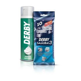 Derby Samurai 3 Bıçaklı 10'lu + Mentol 200 ml Tıraş Köpüğü