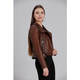 Deri Effect 859632 Kadın Kahverengi Dik Yaka Spor Fonksiyonel Hakiki Deri Ceket