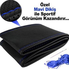 Deri Sarmalı Dikmeli Siyah Dikişli Kokusuz Direksiyon Kılıfı