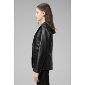 Dericlub WM011 Siyah Gerçek Deri Kadın Blazer Ceket