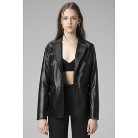 Dericlub WM011 Siyah Gerçek Deri Kadın Blazer Ceket