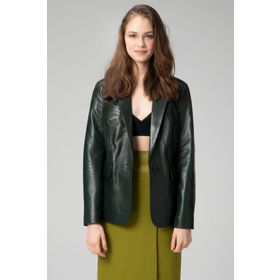 Dericlub WM011 Yeşil Gerçek Deri Kadın Blazer Ceket