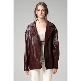 Dericlub WM019 Oversize Biker Deri Bordo Kadın Mont