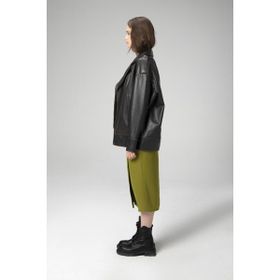 Dericlub WM019 Oversize Biker Deri Siyah Kadın Mont