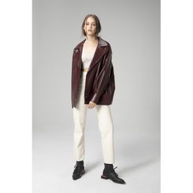 Dericlub WM019 Oversize Biker Deri Siyah Kadın Mont