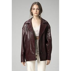 Dericlub WM019 Oversize Biker Deri Siyah Kadın Mont