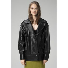 Dericlub WM019 Oversize Biker Deri Siyah Kadın Mont