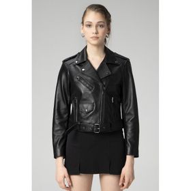 Dericlub WM021 Biker Siyah Deri Kadın Mont