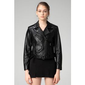 Dericlub WM021 Biker Siyah Deri Kadın Mont