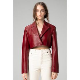 Dericlub WM034 Açık Bordo Gerçek Deri Crop Blazer Kadın Ceket