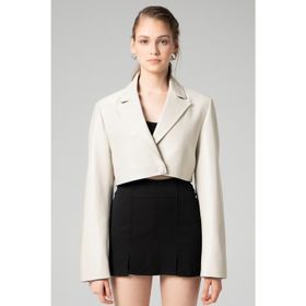 Dericlub WM034 Bej Gerçek Deri Crop Blazer Kadın Ceket