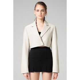 Dericlub WM034 Bej Gerçek Deri Crop Blazer Kadın Ceket