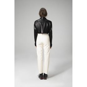 Dericlub WM034 Siyah Gerçek Deri Crop Blazer Kadın Ceket