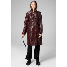 Dericlub WM039 Bordo Gerçek Deri Kadın Trençkot